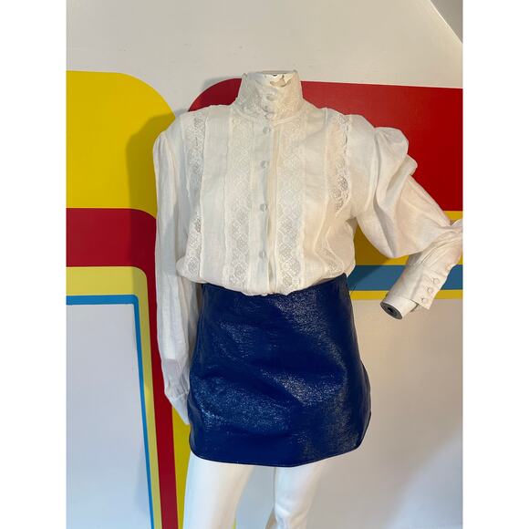 Y2K does 60s vintage Courrèges blue vinyl mini skirt s m designer space age - Picture 2 of 9